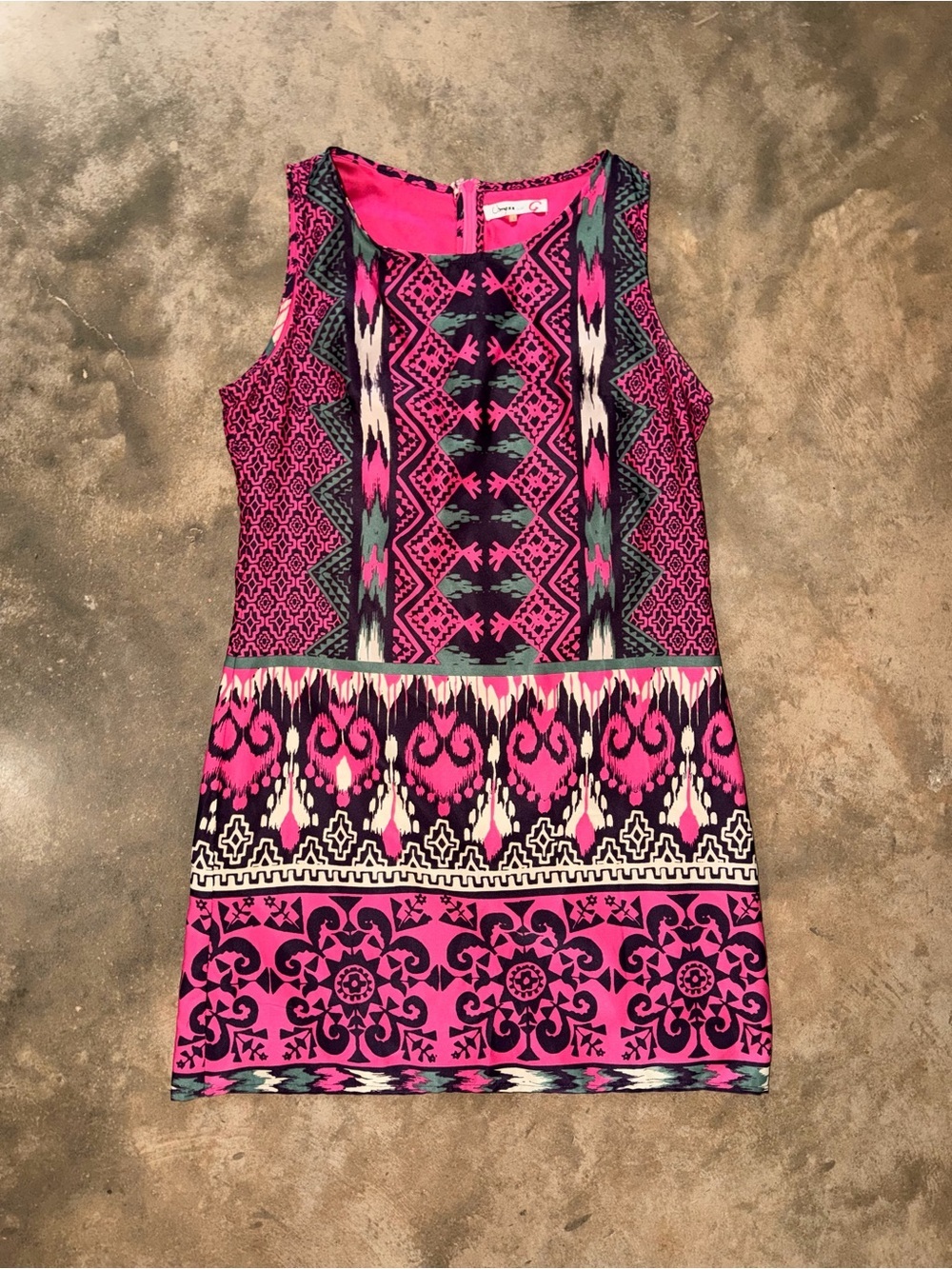 Umgee Pink Southwestern Print Sleeveless Shift Dress L Boho Lined
